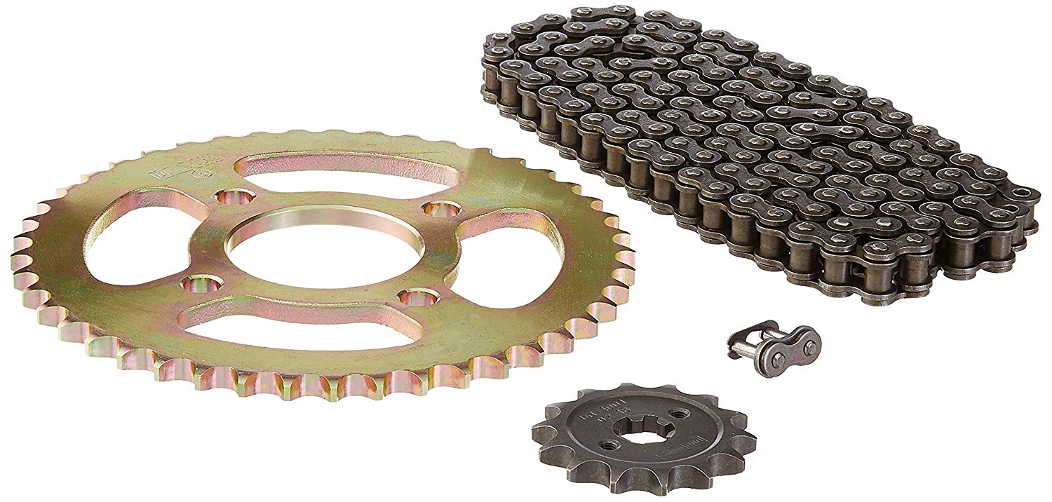 Uno Minda CH-5010 Quadra Rivet Chain & Alloy Steel Hardened Sprockets Chain & Sprocket Kit - R428H SIZE-126L / 14T / 43T(4H) For Hero CBG XTREME, Hunk 150 